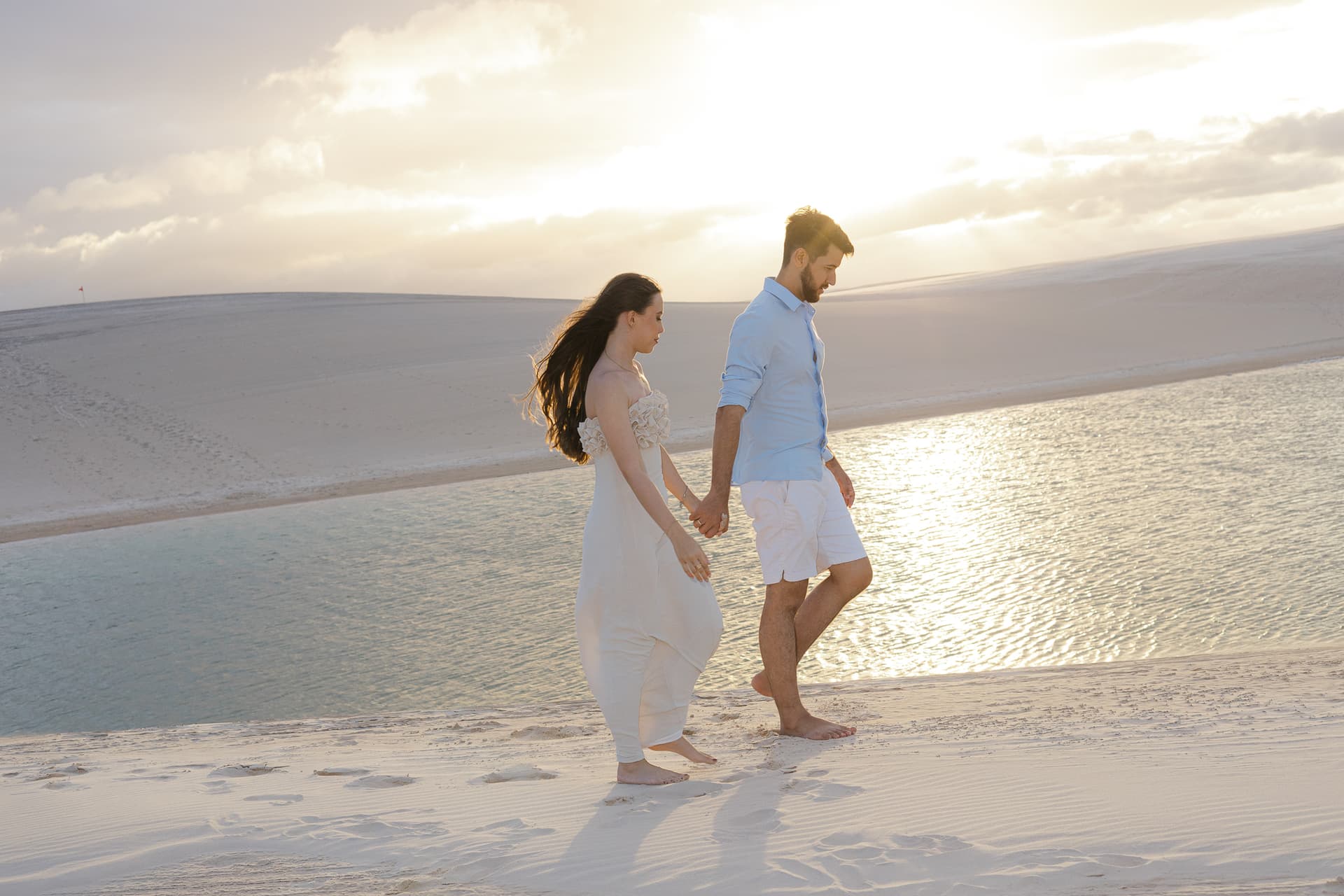 Amanda e Guilherme, retrato ao ar livre nos Lençóis, Santo Amaro, Lençóis Maranhenses