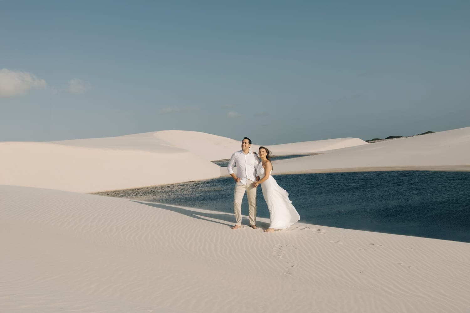 Estefânia e Daniel, retrato ao ar livre nos Lençóis, Santo Amaro, Lençóis Maranhenses