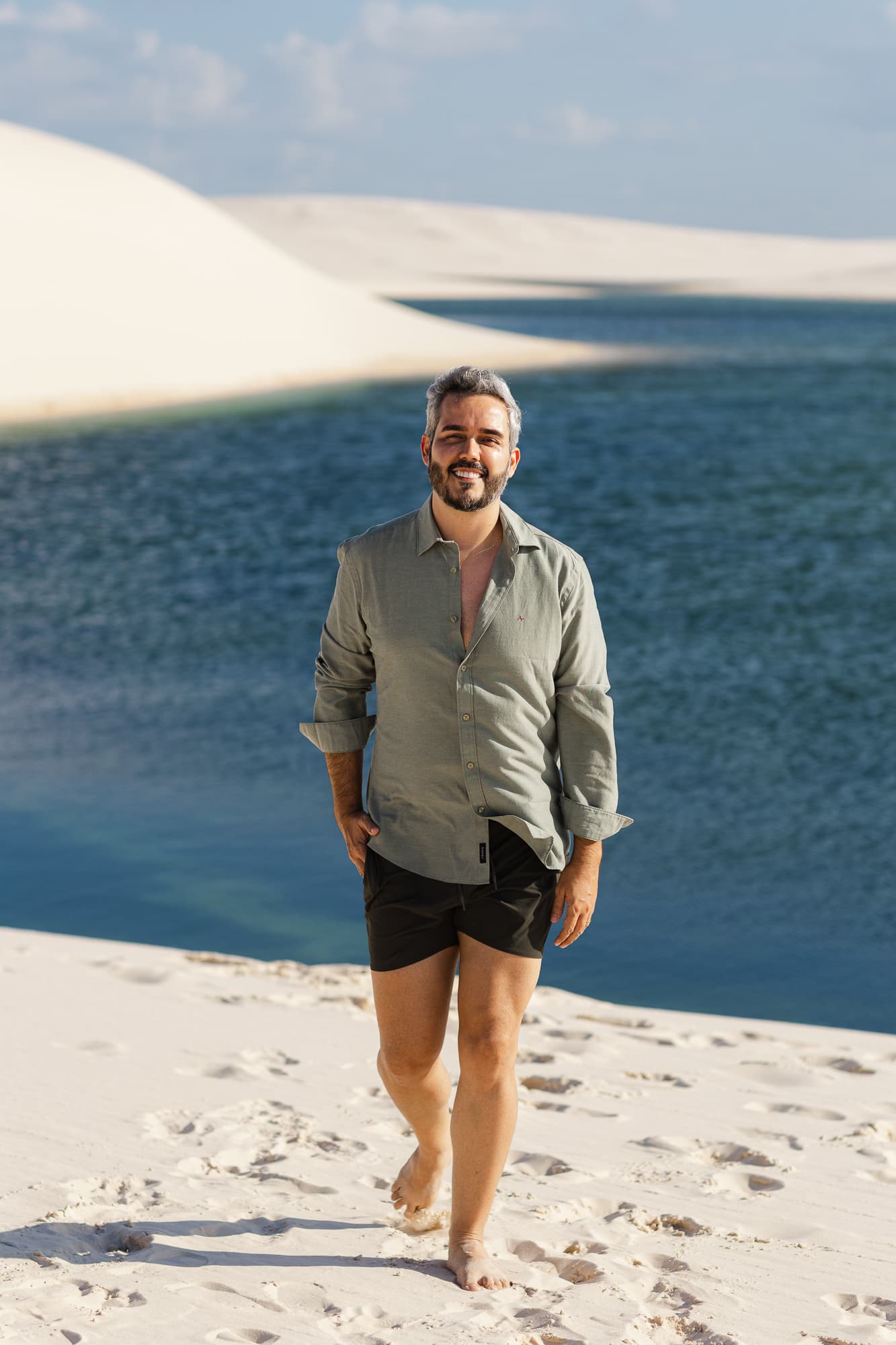 Marcos e Victor, ensaio fotográfico nas dunas brancas, Santo Amaro, Lençóis Maranhenses