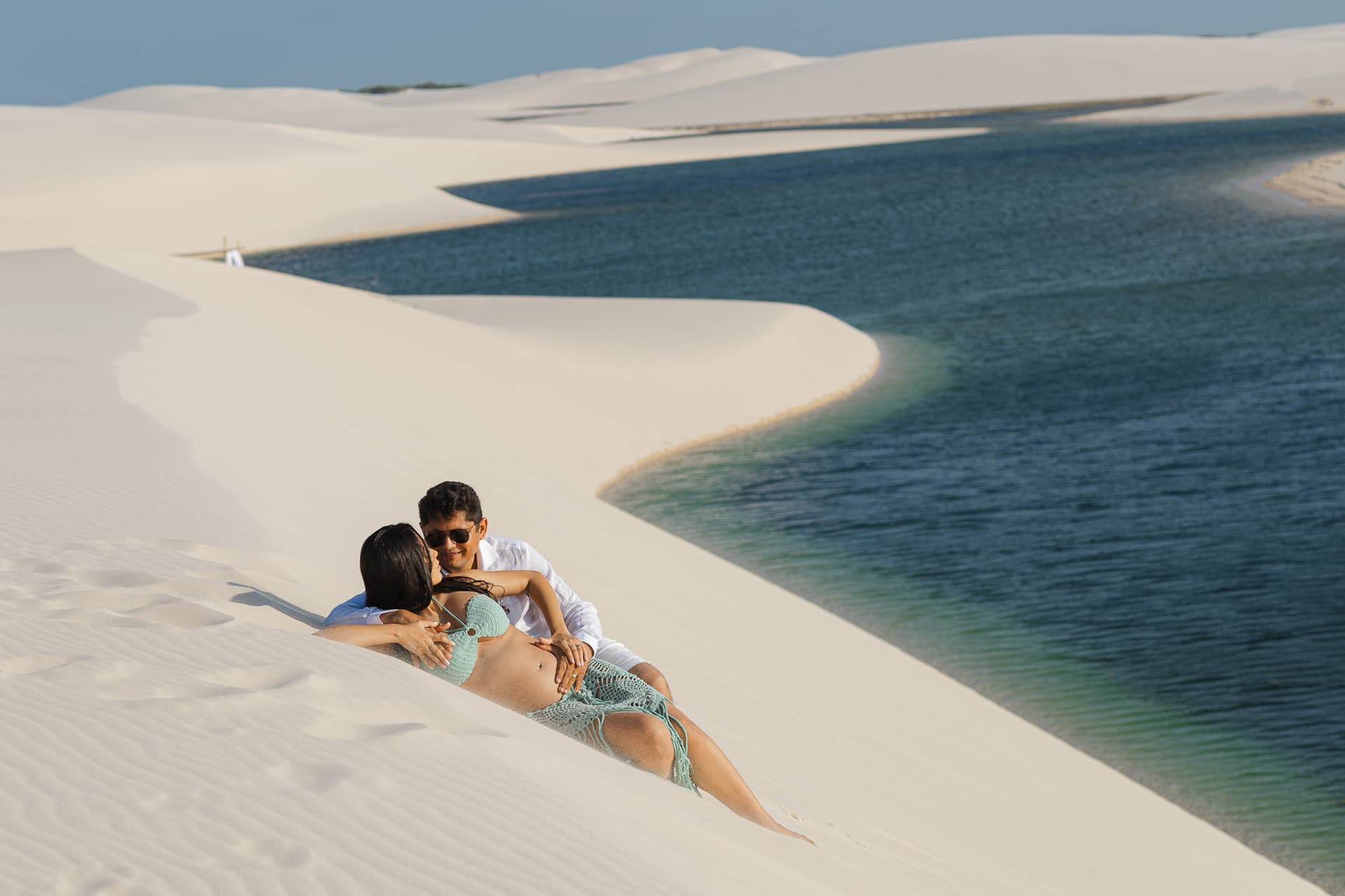 Maria Clara e José Emídio, a espera do bebê nas lagoas cristalinas, Santo Amaro, Lençóis Maranhenses