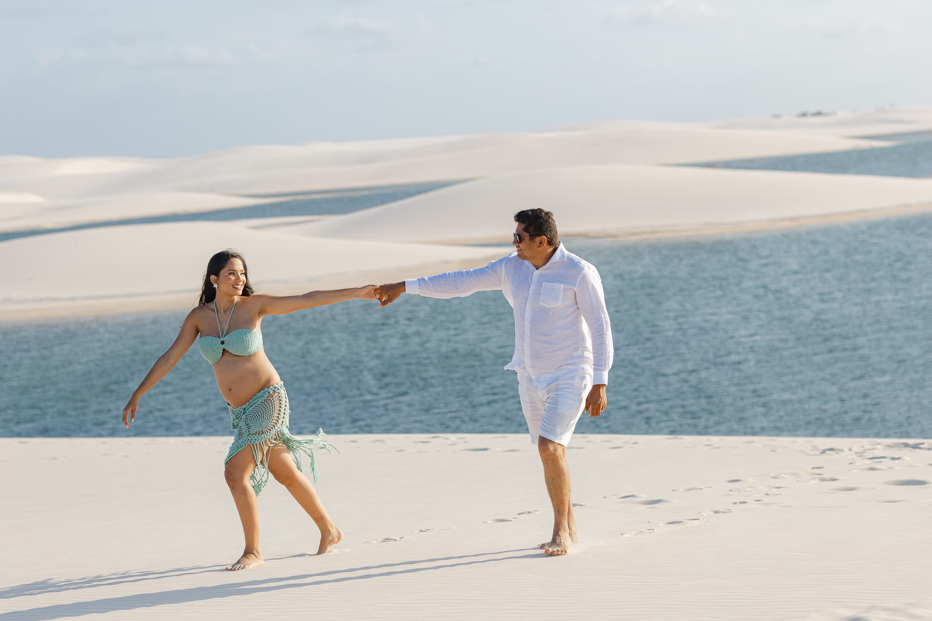 Maria Clara e José Emídio, ensaio fotográfico nas dunas brancas, Santo Amaro, Lençóis Maranhenses
