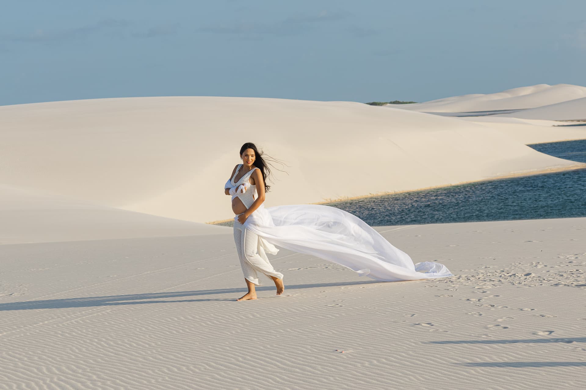 Maria Clara e José Emídio, retrato da gestação ao ar livre, Santo Amaro, Lençóis Maranhenses