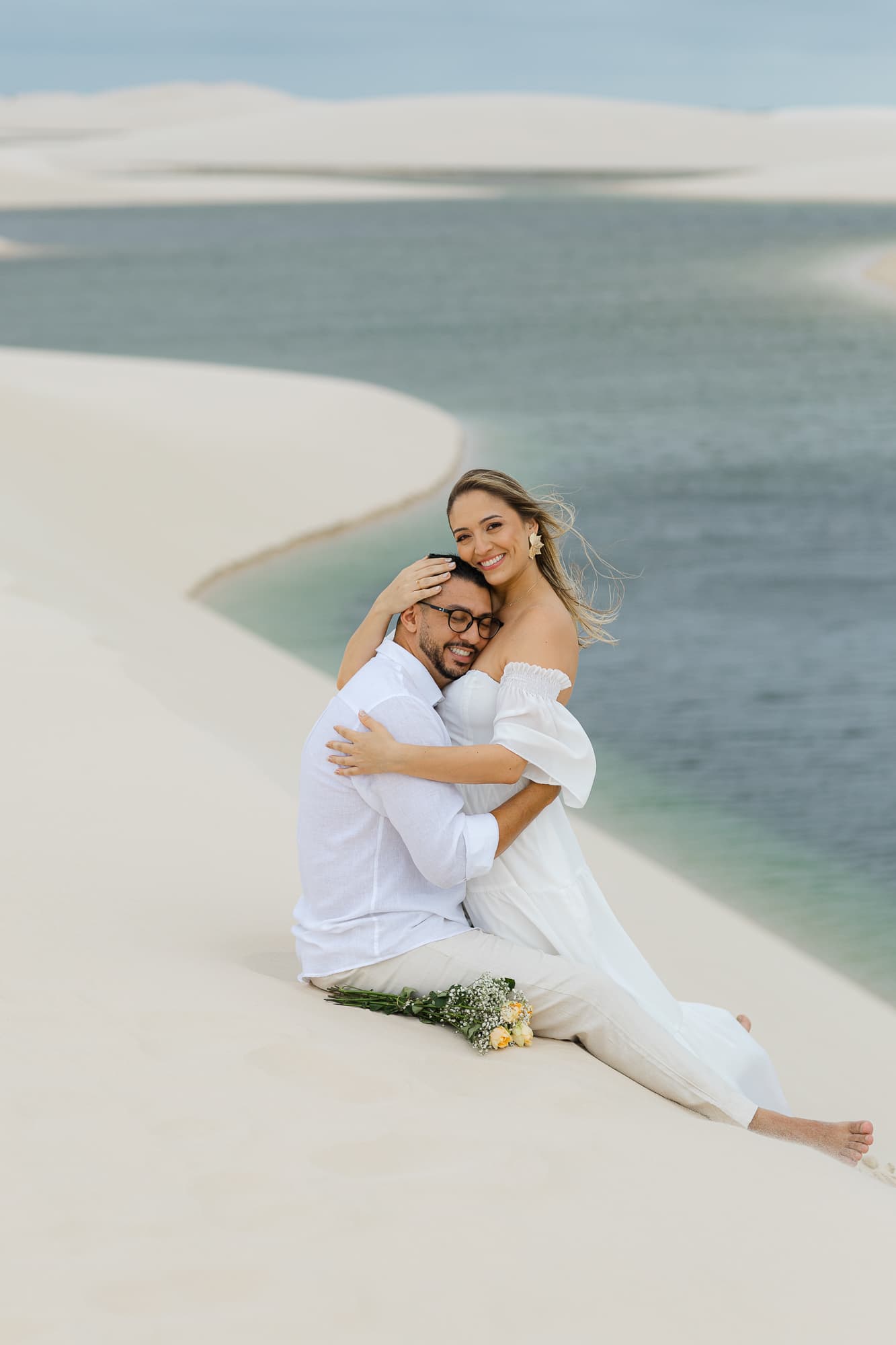 Thays e Jorge, casal nas lagoas azuis, Santo Amaro, Lençóis Maranhenses