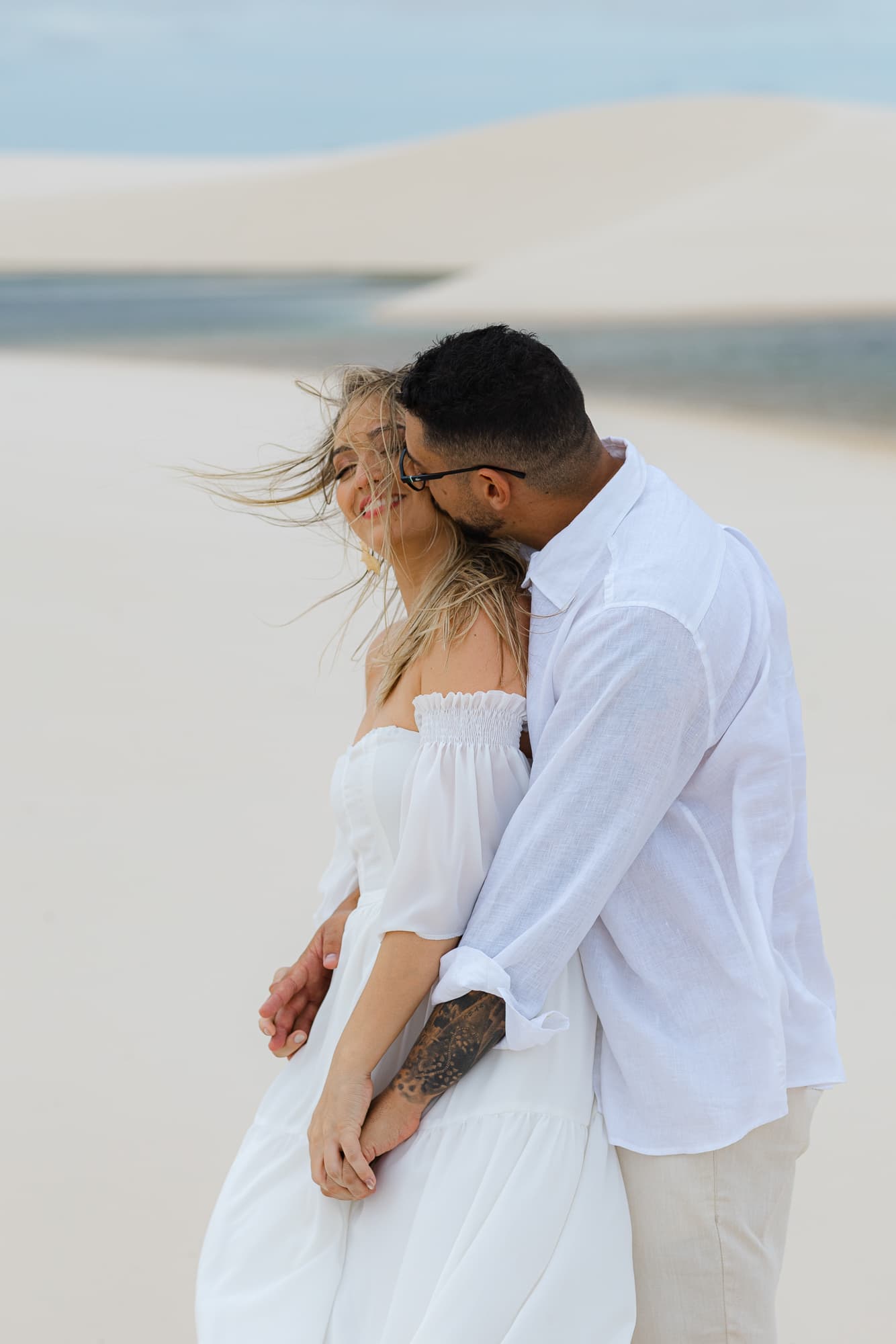 Thays e Jorge, casal nas lagoas azuis, Santo Amaro, Lençóis Maranhenses