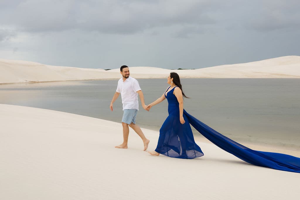 Vera Raquel e Gustavo, retrato nas lagoas cristalinas, Santo Amaro, Lençóis Maranhenses