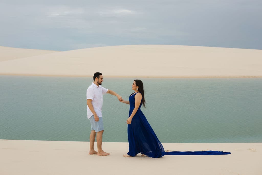 Vera Raquel e Gustavo, ensaio fotográfico nas dunas brancas, Santo Amaro, Lençóis Maranhenses